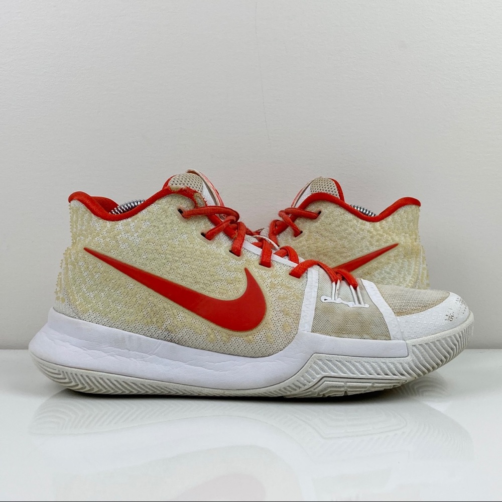 Nike Men's Basketball Shoes Red and Cream Mid-Top Sneakers